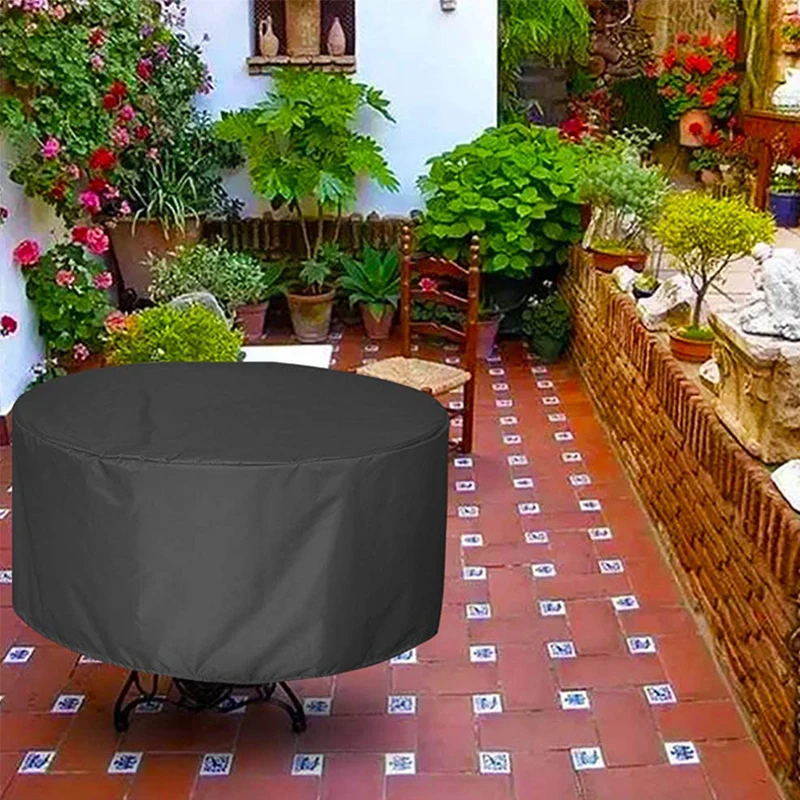 12 Sizes Round Furniture Cover 210D Heavy Duty Patio Furniture Covers Waterproof Dustproof Outdoor Table Chair Protective Cover view 6