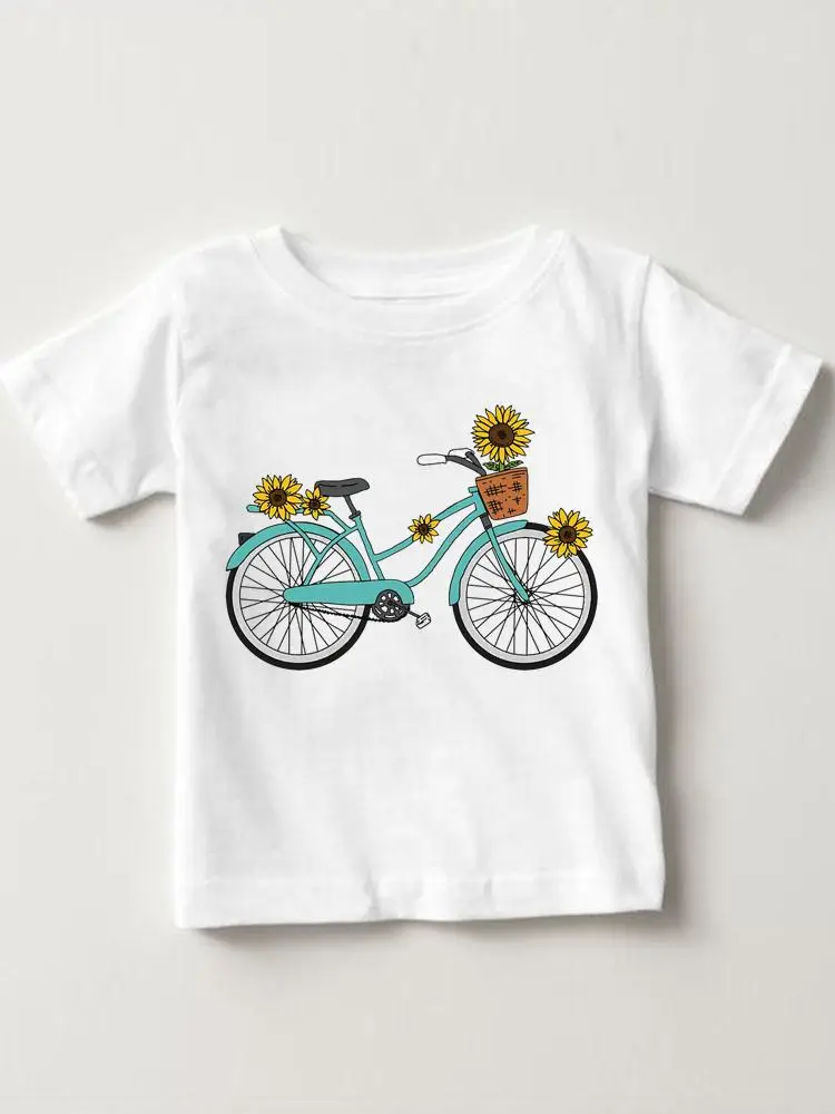 

Short Sleeve Fashion Floral Bike Cute Style Kids Tees Tops O-neck Girls Boys Summer Cartoon Outfits T-shirts Children Clothes