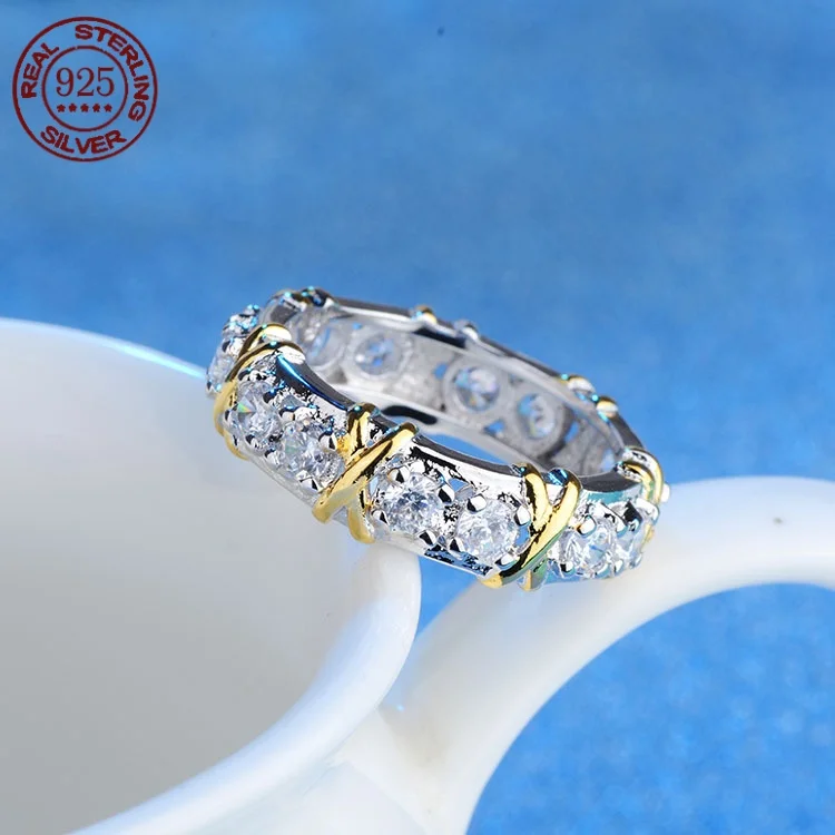 New Fashion S925 Sterling Silver Ring Plated 10K White Gold Inlaid With 5A Zircon Diamant Engagement Wedding Rings for Women