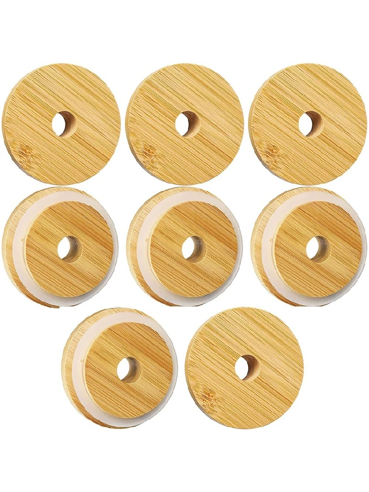 HLZS-8 PCS Kan Kom Cover Voor Bier, Bamboe Pot Kom Cover Normale Mond 70Mm Met Stro Gat, Drinkglas Kom Cover - afbeelding 2