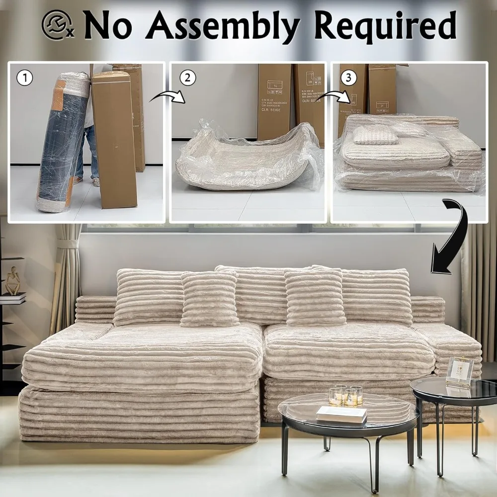 new Beige Corduroy 118 Cloud Sectional Sofa with L-Shape Chaise Lounge, Modern Modular Deep Seating