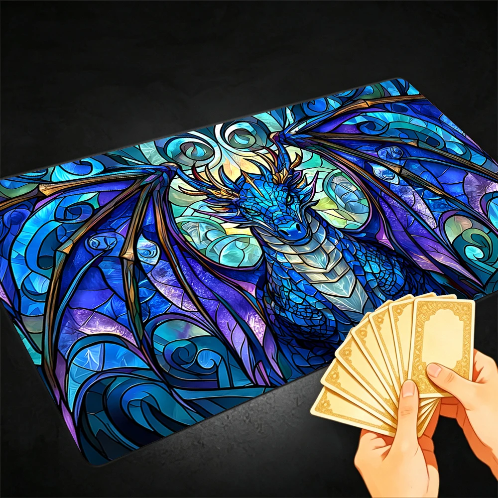 Magnificent Blue Dragon TCG Playmat Magic Playmat Gathering Gaming Mat with Stitched Edge Anti-slip base Trading Card Game