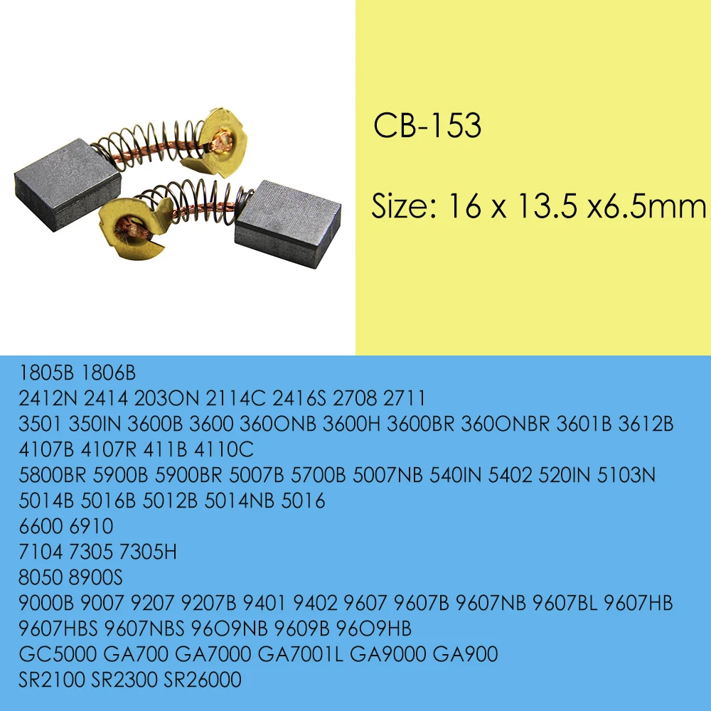 5 Pairs Carbon Brushes CB153 Power Tools Spare Parts Replacement Size 6.5 x 13.5 x 16mm for Makita Planer 2012 2012NB