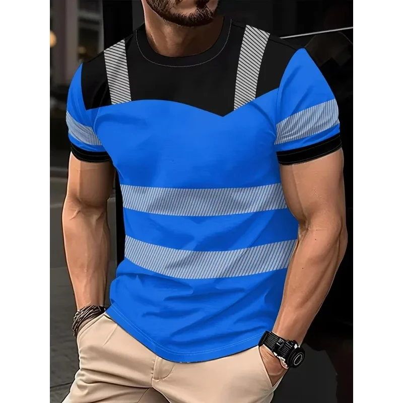 Men's 3D Printed Short Sleeve Tshirt New Safe Logo Color Block Design Summer Fashion Casual Daily Work Wear Tee