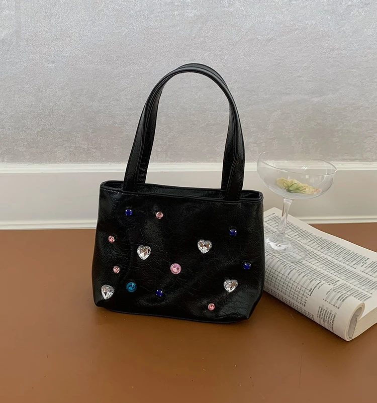 Bolso de mano de PU con diamantes de imitación para mujer, bandolera de hombro con cadena versátil de plata brillante, a la moda, estilo Hotgirl, para fiesta, novedad de 2024