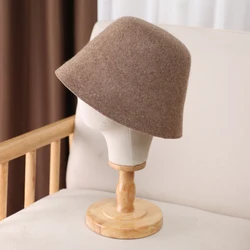 100%Pure Wool Women's Bucket Hat Korea Fashion Vintage Fisherman Panama Cap Autumn Winter Warm Soft  Foldable Wollen Chapeau