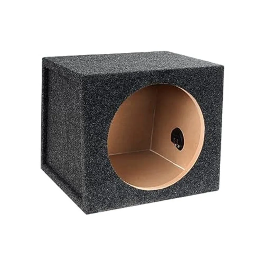 

Hatchback truck style wedge subwoofer enclosure for automotive use, fiberglass-reinforced polymer, black, sealed design for dee