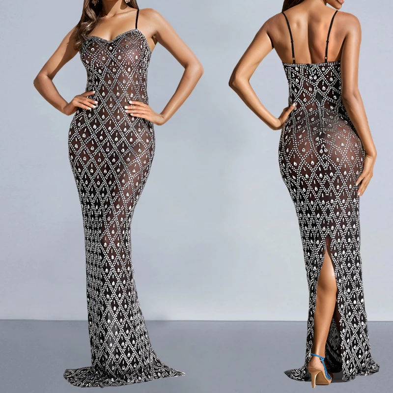 

Women's Party Evening Dresses Suspender Fishtail Dress Sexy Rhinestones Sleeveless Solid Mermaid Floor Length Long Maxi Robe