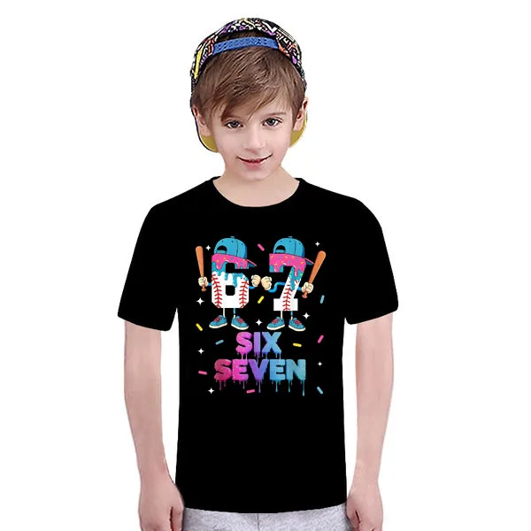 Six Seven Baseball Ice Cream Drip 6 7 Meme Gen Alpha Slang T-Shirt Ice Cream Drip Baseball Boys 6-7 Graphic Saying Tee Y2k Tops