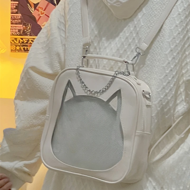 Japanese Kawaii Cute Cat Shoulder Crossbody Bag Girls Jk Handbags Streetwear Y2k Aesthetic Transparent Ita Bags All Match Women