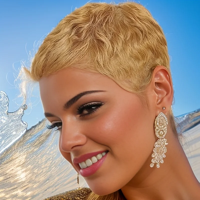 

Короткие волнистые человеческие волосы, парики с стрижкой пикси для женщин, естественный вид для ежедневного использования, парик машинного производства