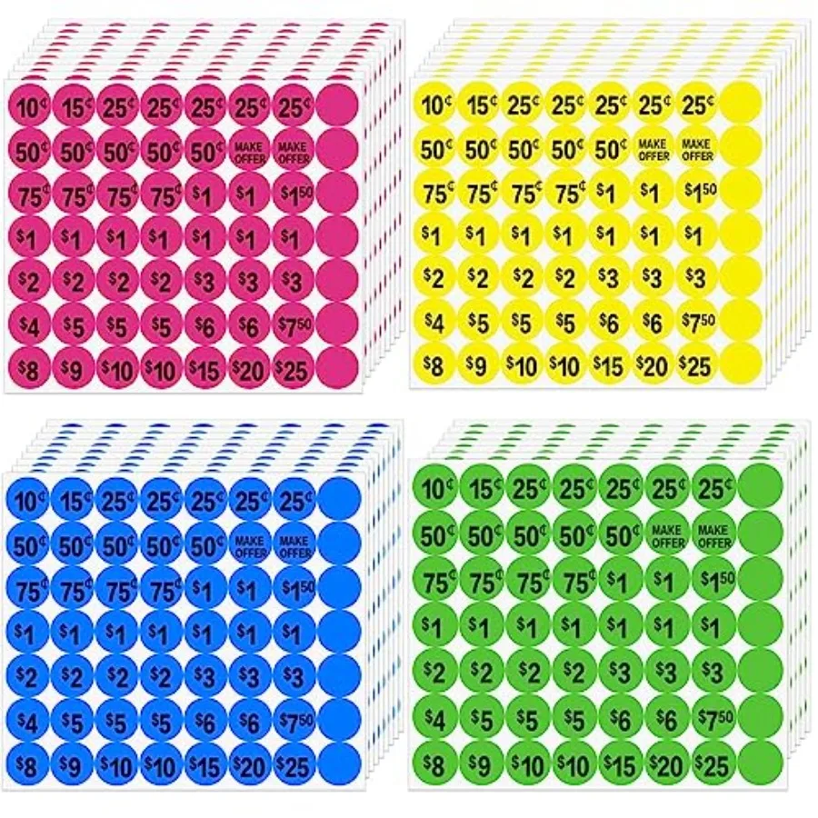 

Yards Sale Stickers, 3/4" Garage Sale Price Stickers Colored Price Tags Label Stickers with Price for Yard Garage Fle Market Sa