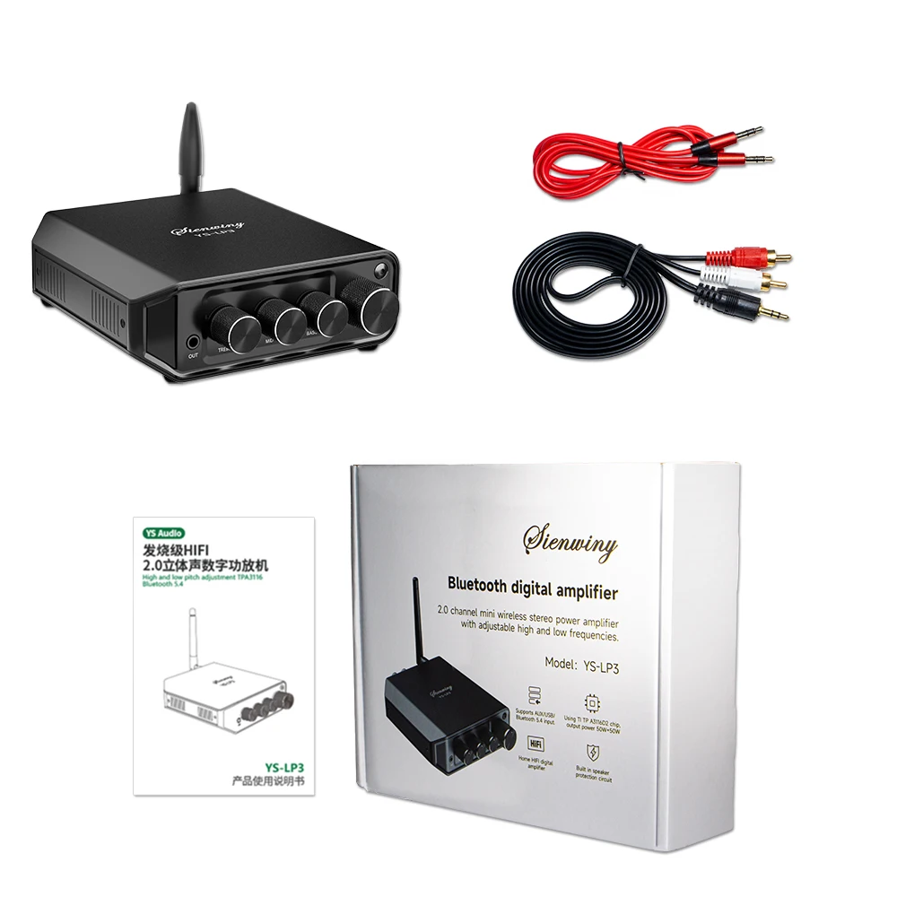 Amplificatore Hi-Fi YS-LP3 con ingressi Bluetooth/AUX/USB Uscita 50W+50W Sensibilità 280mV Chip TPA3116 Stereo 2.0 canali