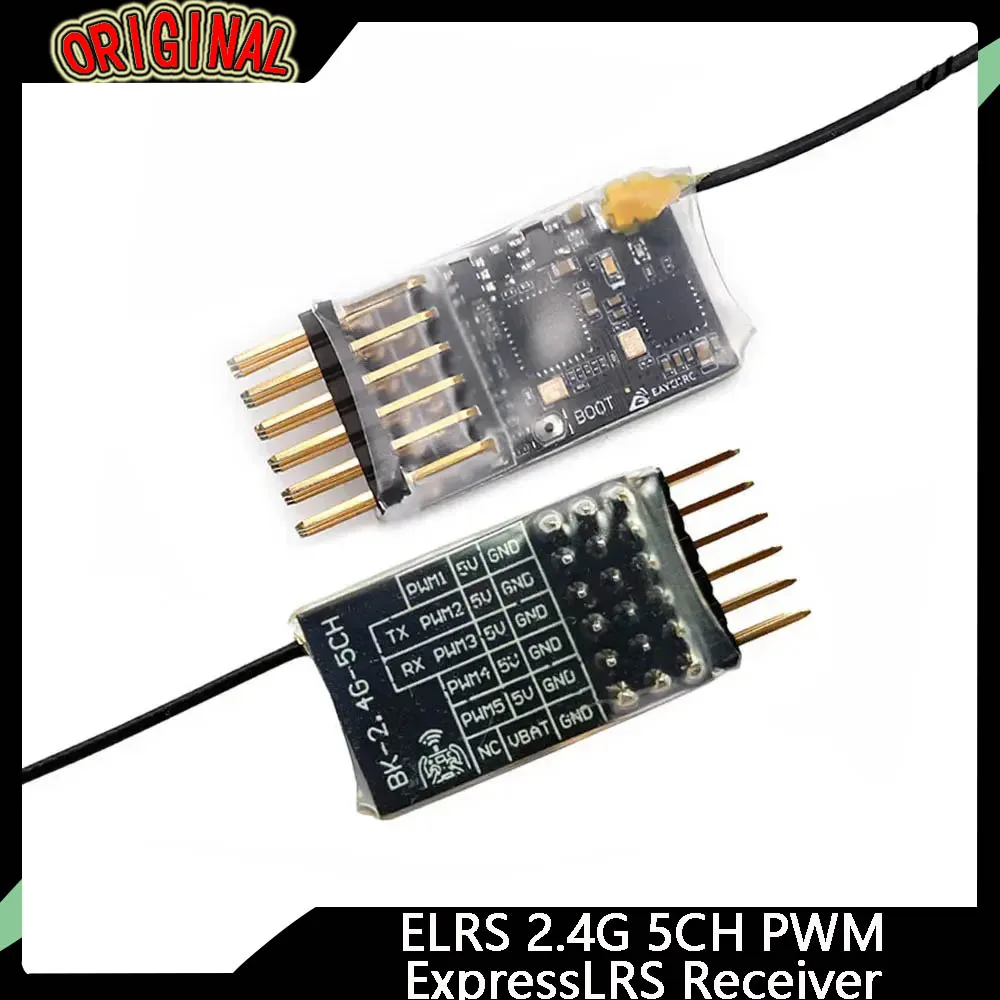 

ELRS 2.4G 5CH PWM Receiver 2.0dBi Copper Pipe Antenna, Supports ELRS 3.0 PWM/CRSF for RC FPV Drone