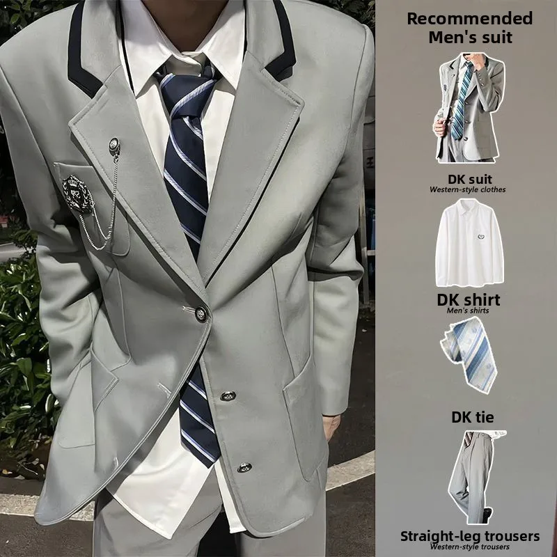 

Черный костюм-двойка (пиджак и брюки) для мужчин и женщин: универсальный комплект в японском студенческом стиле для весны и осени, идеально подходит для выпускных.