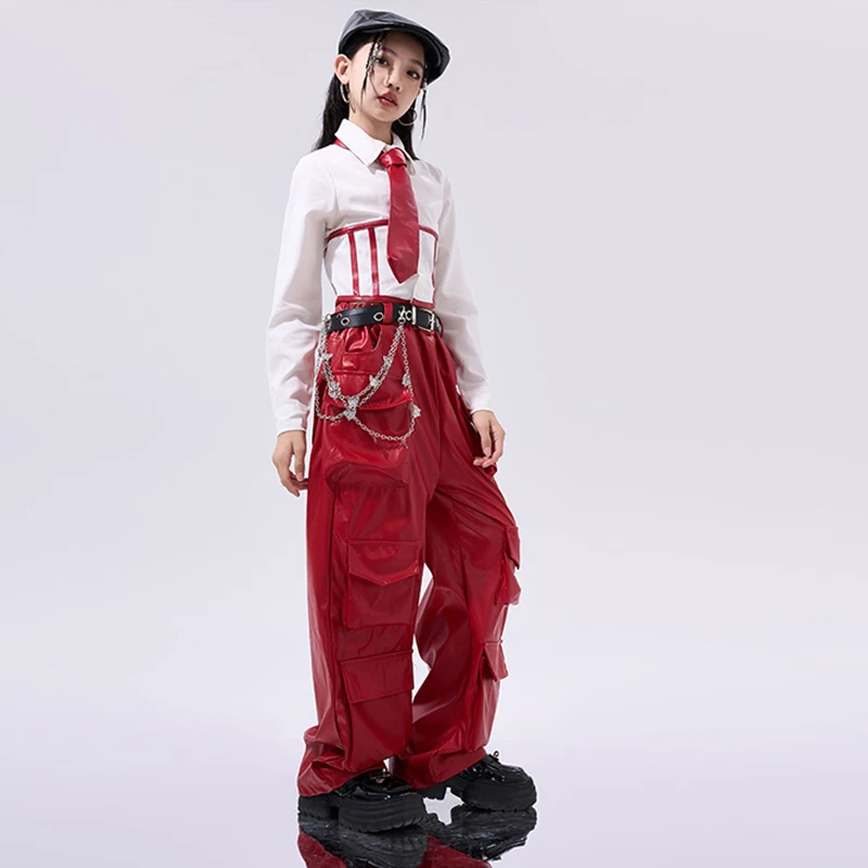 Dzieci Jazz Dance Performance Suit Kids Street Dance Wear Girls Hip Hop Outfit Kpop Stage Costume Shirt Pants Black Red AMY949