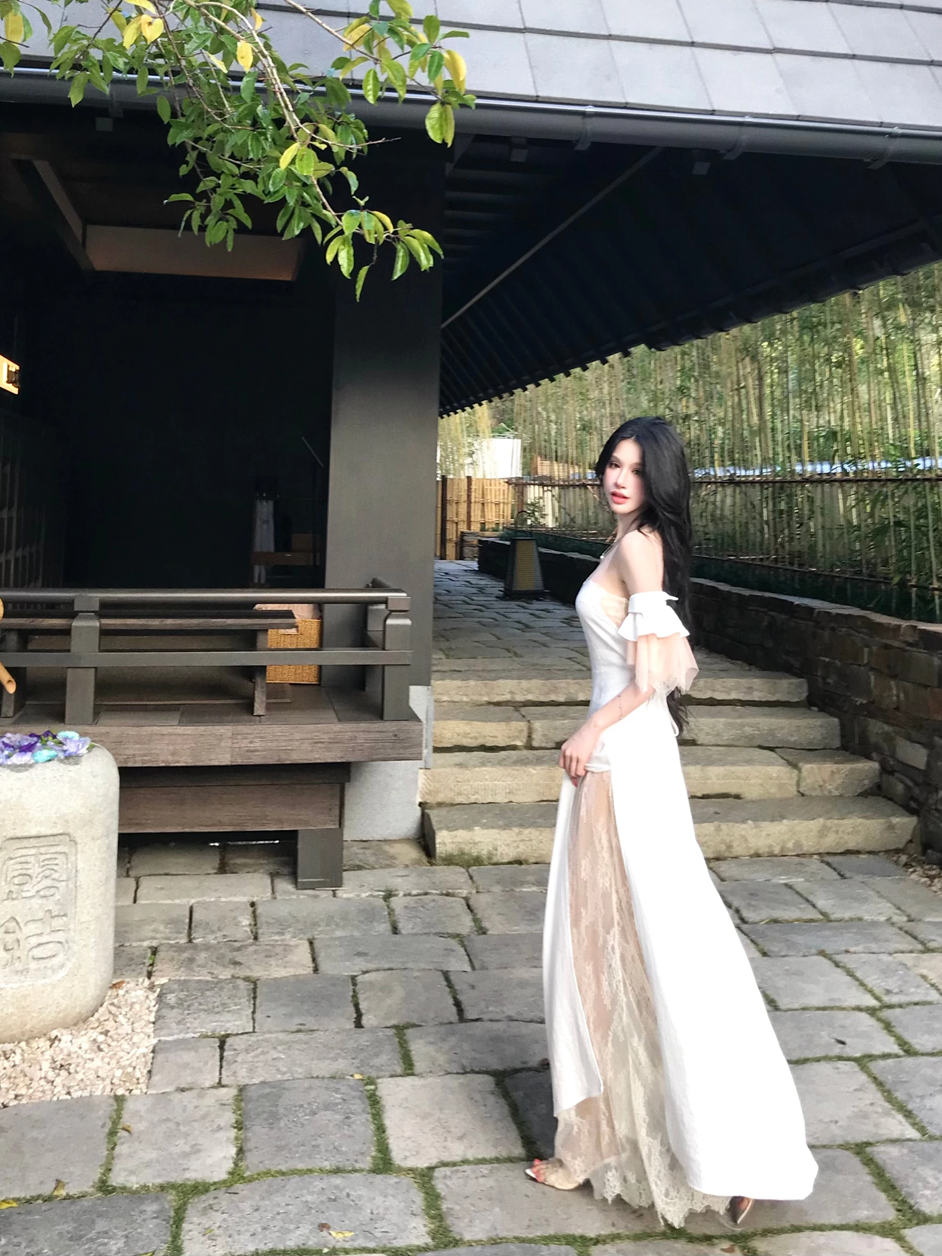 

Spring 2026 Dustdip Club Lace Splicing Long Skirt Women's Dr Off-oulder Tulle Gown Holiday Sle Gathered Waist Tee-Qu...