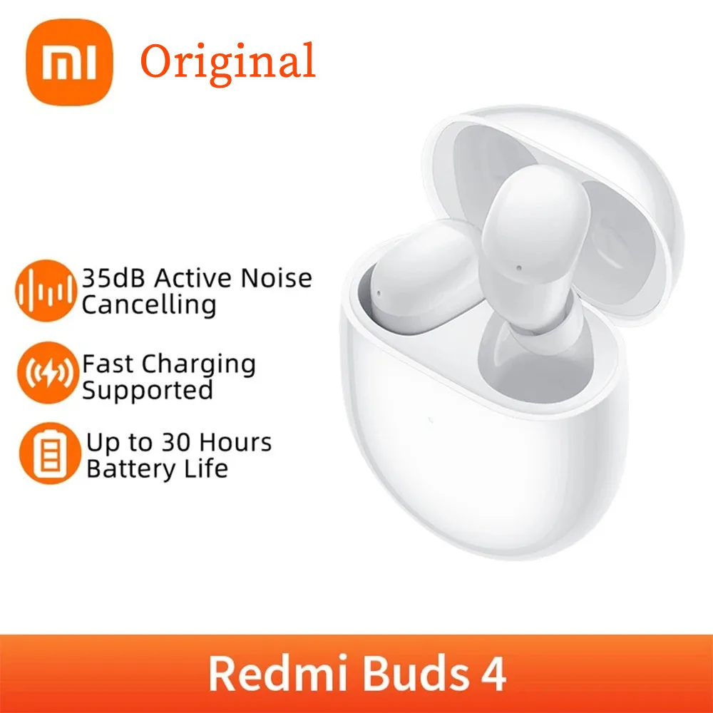 Xiaomi Redmi Buds 4 TWS Earphone Bluetooth 5.2 35dB Active Noise Cancelling 2 Mic Wireless Headphone 30 Hours Battery Life IP54