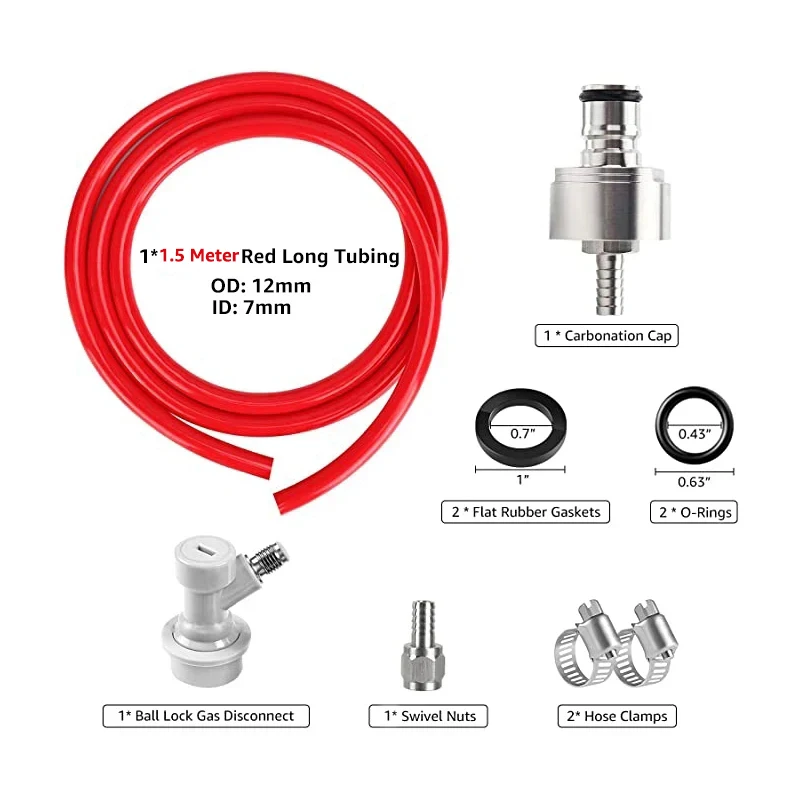 Montaje de línea de Gas de bloqueo de bola de 1,5 metros con tapa de carbonatación de acero inoxidable, dispensador de barril Corny de Soda, Kit de