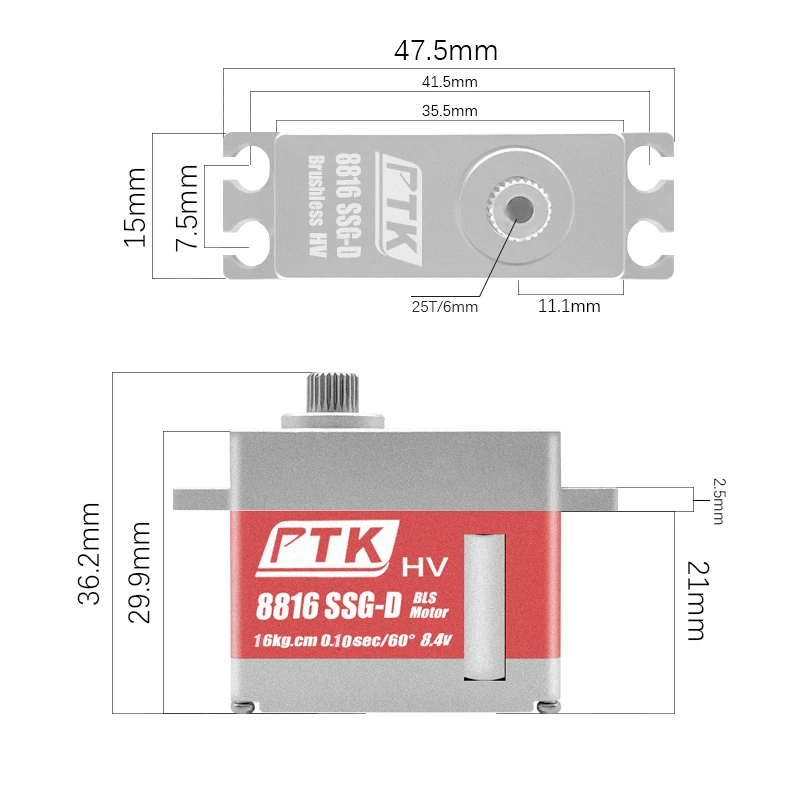 PTK 8816 SSG-D 16KG All metal digital programmable servo  HV servo Turbojet aircraft Fixed wing  servo RC KST589 Same level