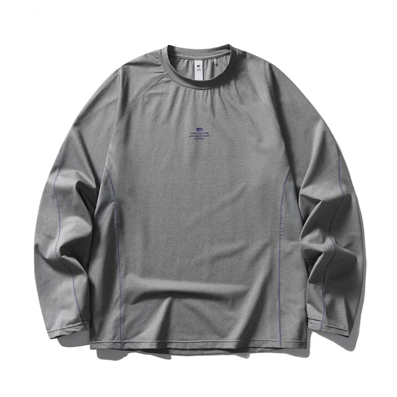 QICHE Unisex Autumn‑Winter Mountain‑Style Moisture‑Wicking Quick‑Dry Raglan Sleeve Color‑Contrast Functional Long‑Sleeve T‑Shirt