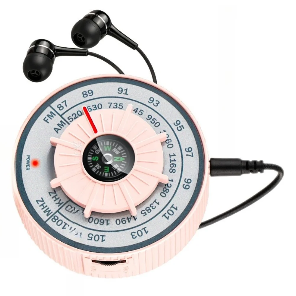 Mini For FM AM 2 Band Outdoor Sports Headset Radio With For Compass Steering Wheel Design ABS Plastic Portable For Ho