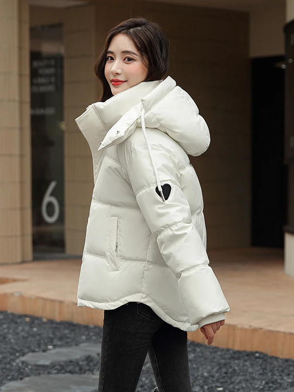 

Ladies Thiened Hooded Cotton Jaet Winter Warm Outerwear Korean Sle Commute Zipper ort Length Pure Color Faionable