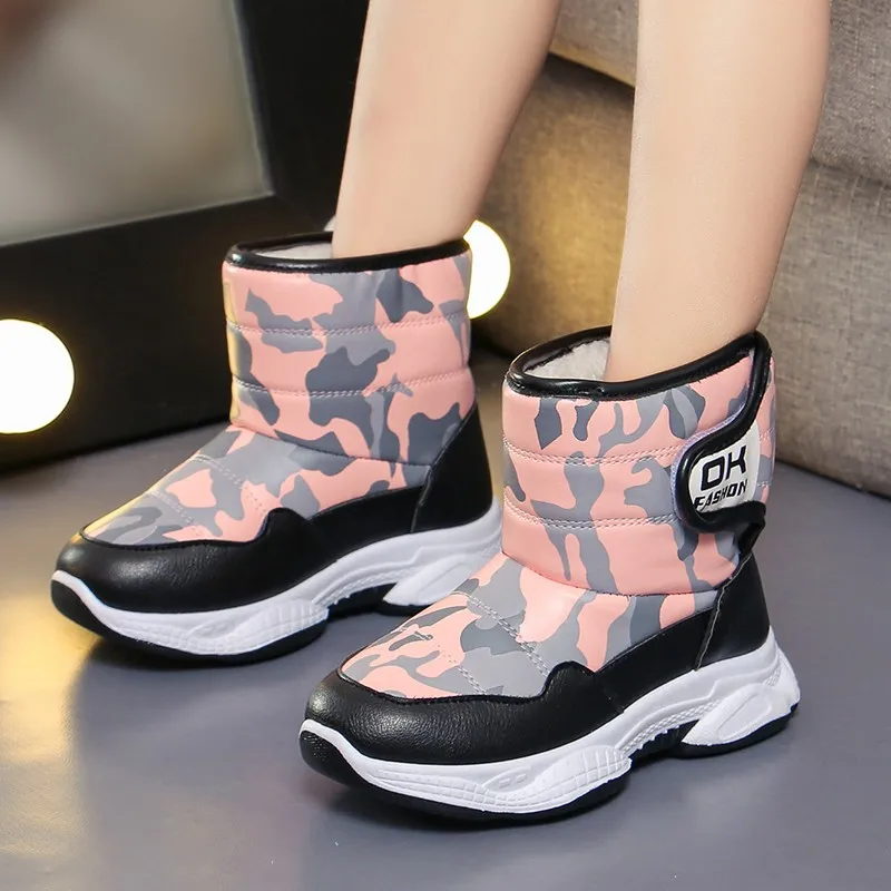 

Waterproof Children Snow Boots Non-Slip Warm Fashion Girls And Boys Winter Shoes With Plush Size 26-37