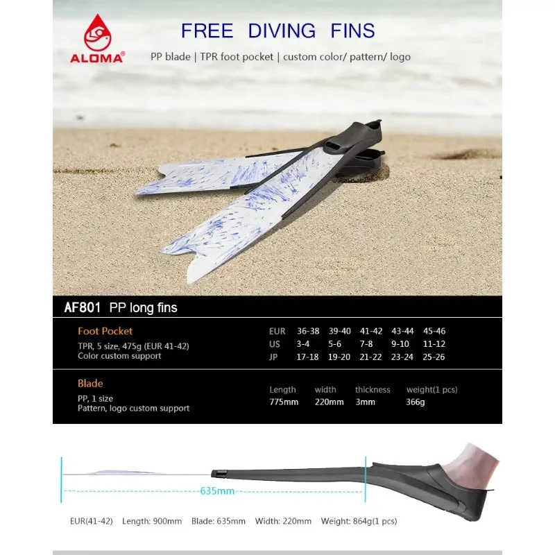 Custom Foot Pocket Diving Spearfishing Fins Fins Freediving Flipper Equipment Long Blade Freediving Fins