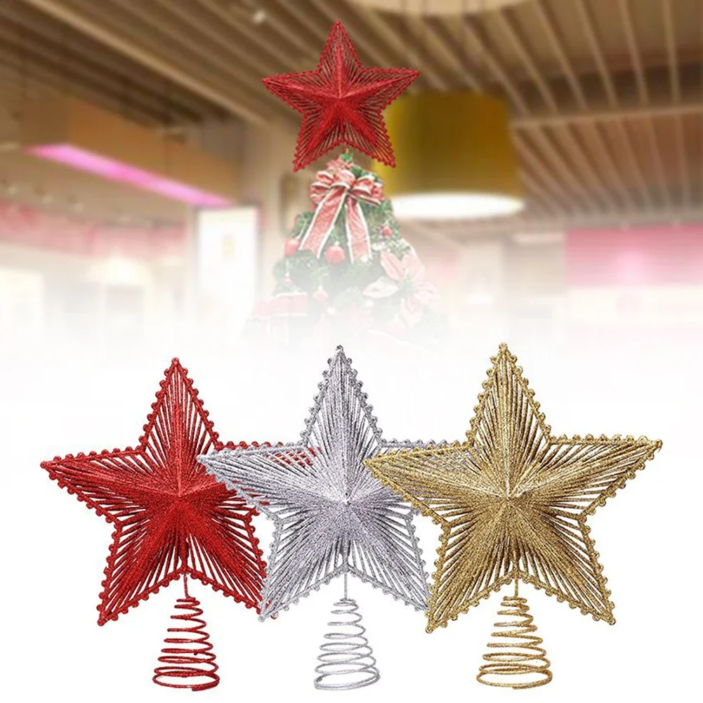 New Christmas Star Topper 23x20x5cm DIY Christmas Tree Gold Plastic Silver Ornaments Accessories Party Supplies