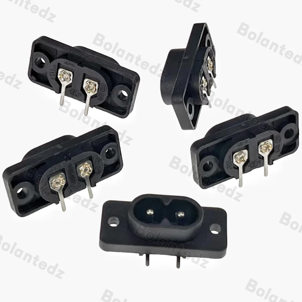 5pcs C8 Male Power Socket Black 2 Terminal Power Plug Inlet Outlet AC 250V 2.5A Socket Embedded Industrial Electrical 2 Pin