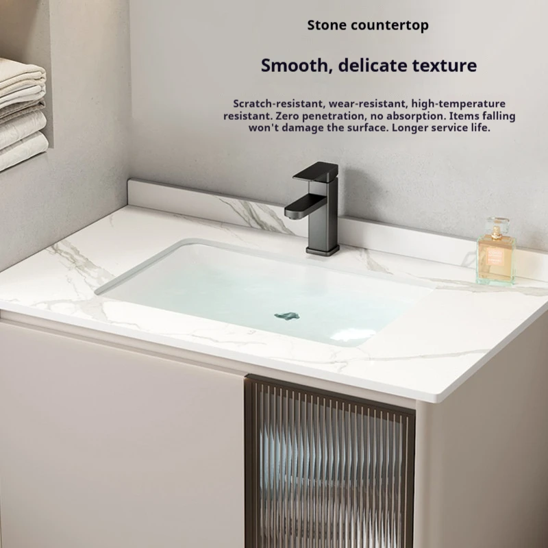 60cm Modern Bathroom Vanity Cabinet with Ceramic Sink, Wall Mounted Space Saving Bathroom Cupboard, Waterproof Floating Vanity