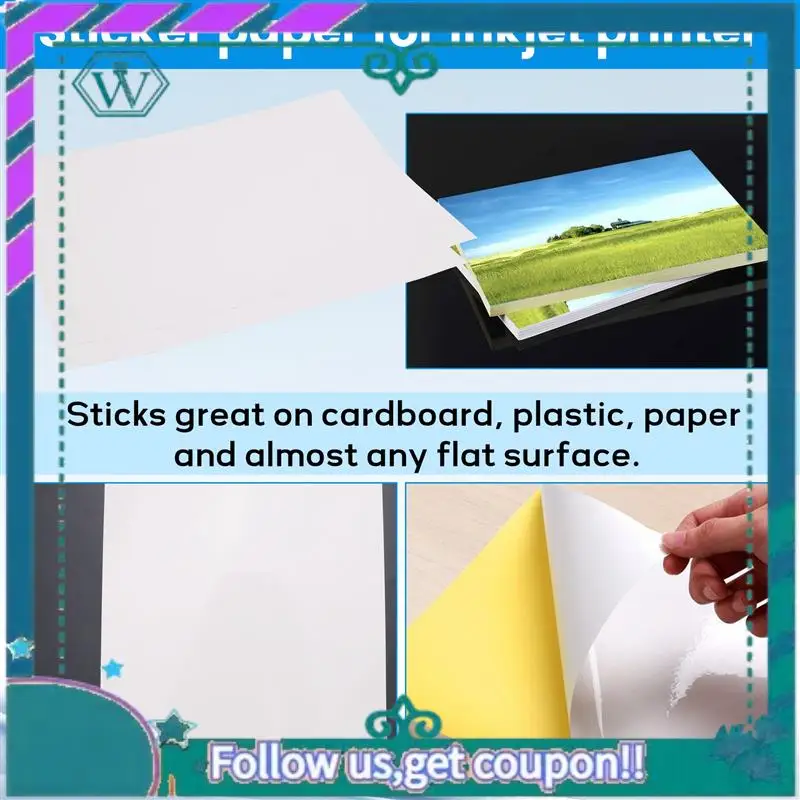 50 hojas mejoradas A4 blanco autoadhesivo impermeable etiqueta papel de superficie para fotocopiadora de impresora de inyección de tinta Lazer