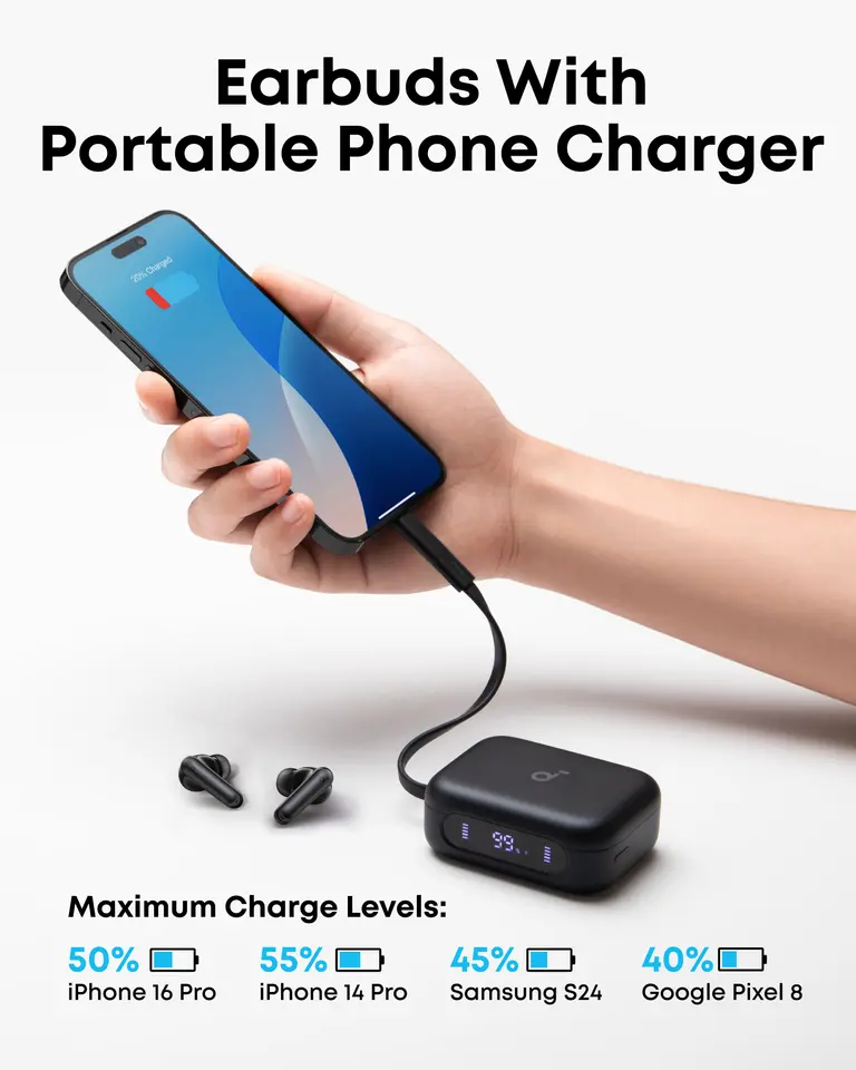 Soundcore P41i by Anker, Adaptive Noise Cancelling Earbuds with Portable Phone Charger and Built-in Lightning Adapter - 2