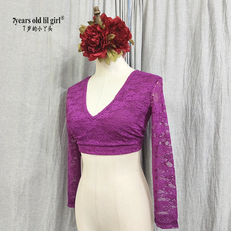 7yearsoldlilgirl Lace Belly Dance Top Ats Tribal choli แขนยาวผู้หญิงเครื่องแต่งกาย BR49