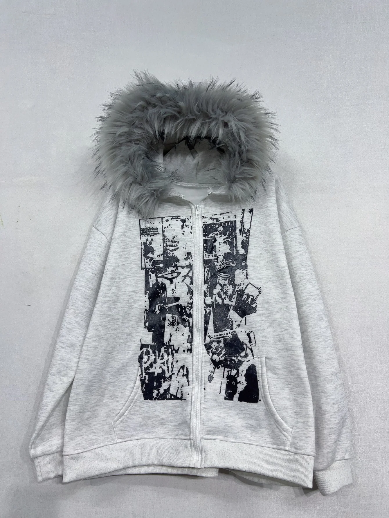 Y2K Kunstfell-Hoodie Sweatshirt Winter Damen Goth Reißverschluss Kapuzenpullover Acubi Gyaru Grunge Sweatshirt Hoodie 2000er Alt Jacke Kleidung – Detail 3