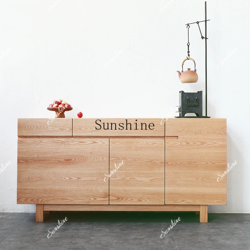 Nordic solid wood dining side cabinet Japanese simple modern log wind storage living room  FT