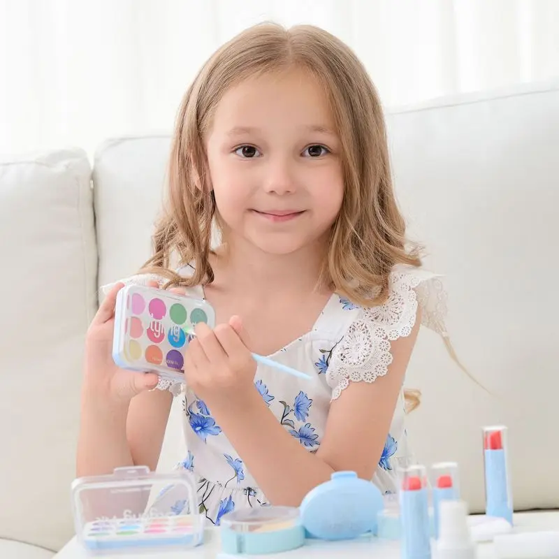 Faire semblant de faux ensemble de maquillage pour tout-petit, jouet de beauté pour fille, simulation, pas de vrais cosmétiques, palette d'ombres à barrage, applicateur de rouge à lèvres, jouet pour enfant