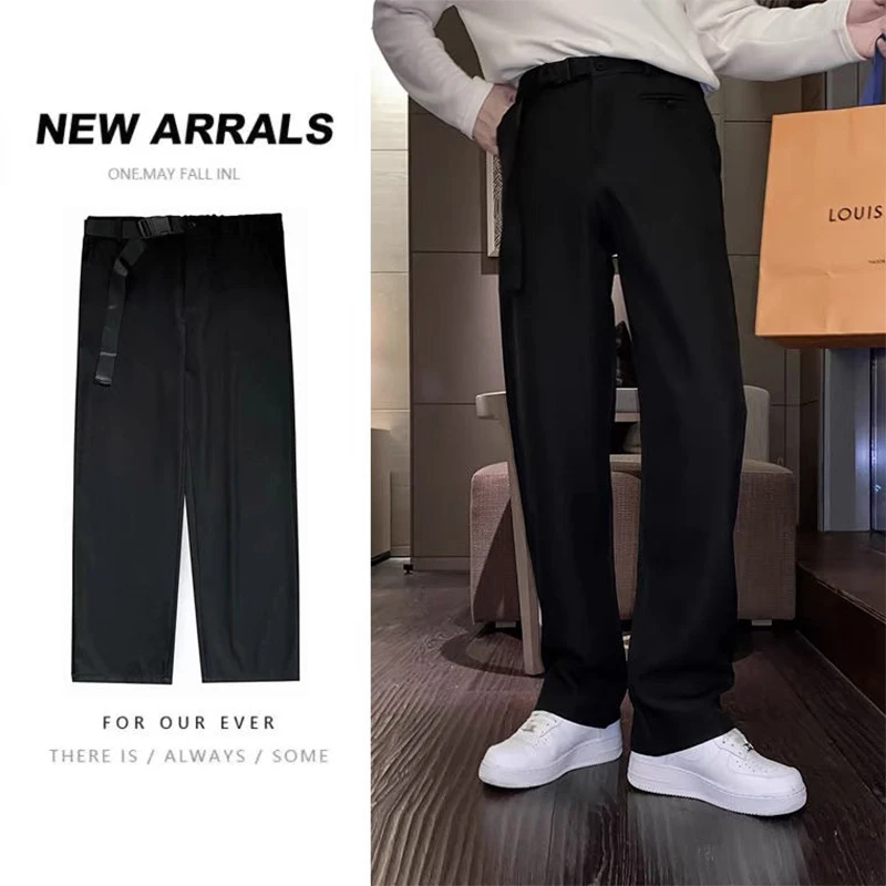 Autumn Winter Male Loose Casual Straight Suit Pants Hombre All-match Korean Fashion Solid Color Wide Leg Trousers Men\'s Clothing