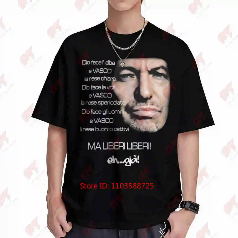 Vasco Rossi Liberi 2000 Y2K Retro Italian Rock Short Sleeve Tee 100% Cotton T-Shirt