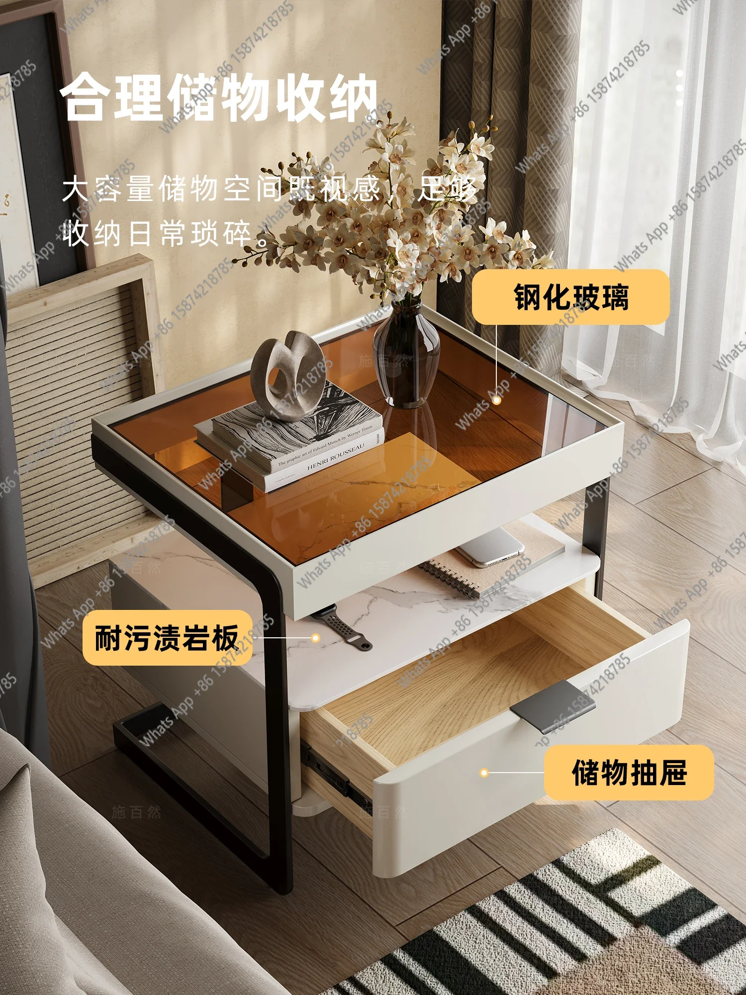 

MX Bedroom Modern Simple Bedside Table Home Storage Cabinet Small Complete Glass Bedside Table Fashionable