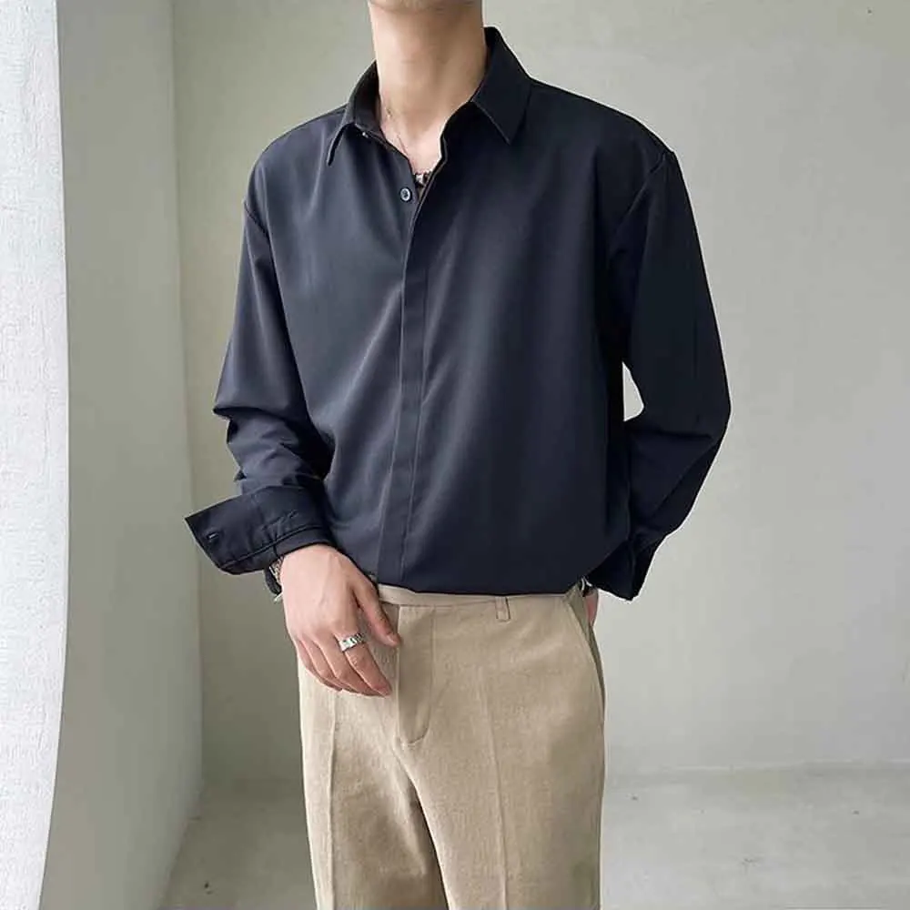 Mens Summer Shirt Plain Inner Layer Casual Shirt Fashion Business Daily Outdoor Versatile Simple Long-Sleeve Top Men'S Clothing