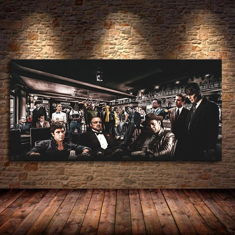 Movie Character Godfather ,Pulp Fiction,Scarface Party Poster and Print Canvas Painting Wall Art Pictures for Living Room Decor