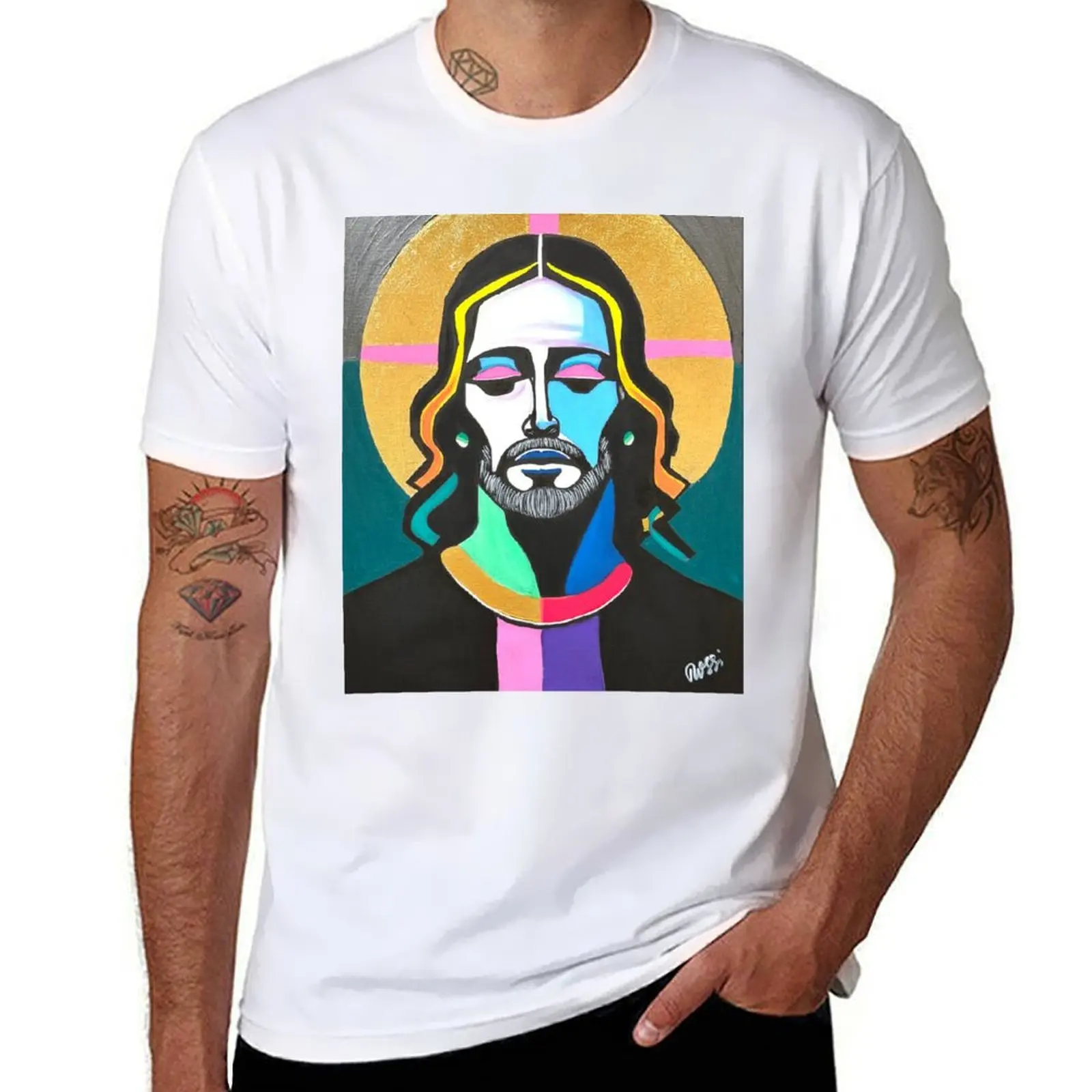 

modern today, artist: funny Jesus man cotton pop acrylic, ROSSI, art, portrait t Jesus man t shirts shirts art, T-Shirt