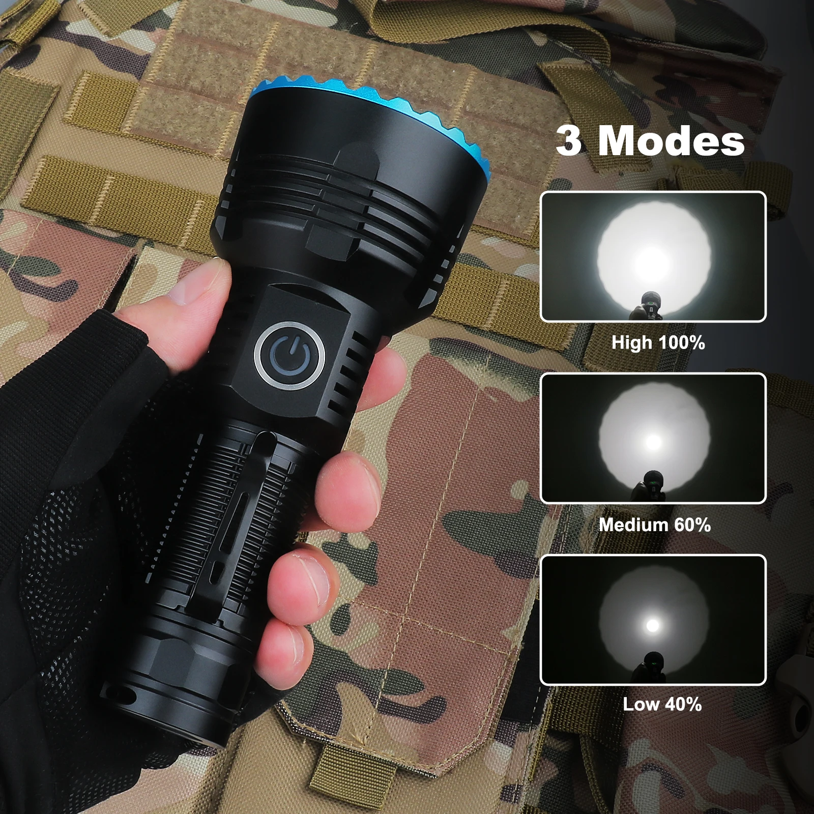 ANEKIM X7-PRO LED Super Bright Tactical Flashlight with 1580m Beam and Rechargeable 26650 Battery for Security Emergencies