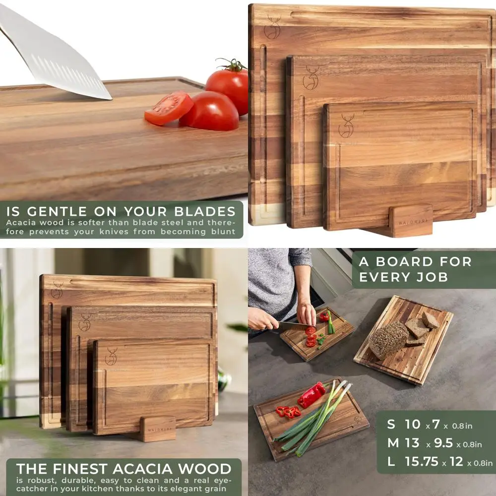 

Acacia Wood Cutting Board Set - Thick Kitchen Chopping Boards (15.75x12/13x9.5/10x7 in)
