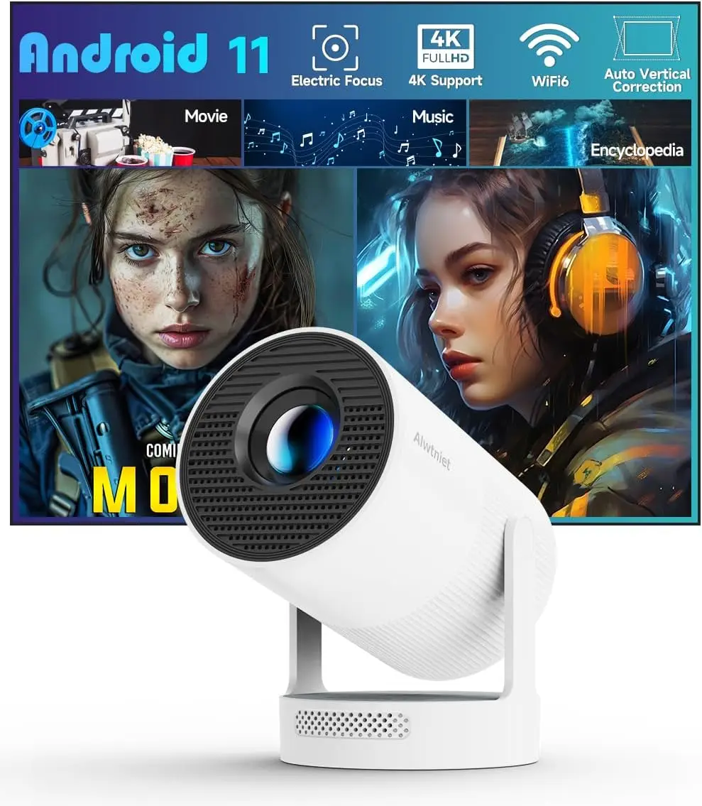 

Mini Projector with WiFi 6, Bluetooth 5.4, 4K Support, Auto Keystone, and 5W Speaker for Home Outdoor Movies