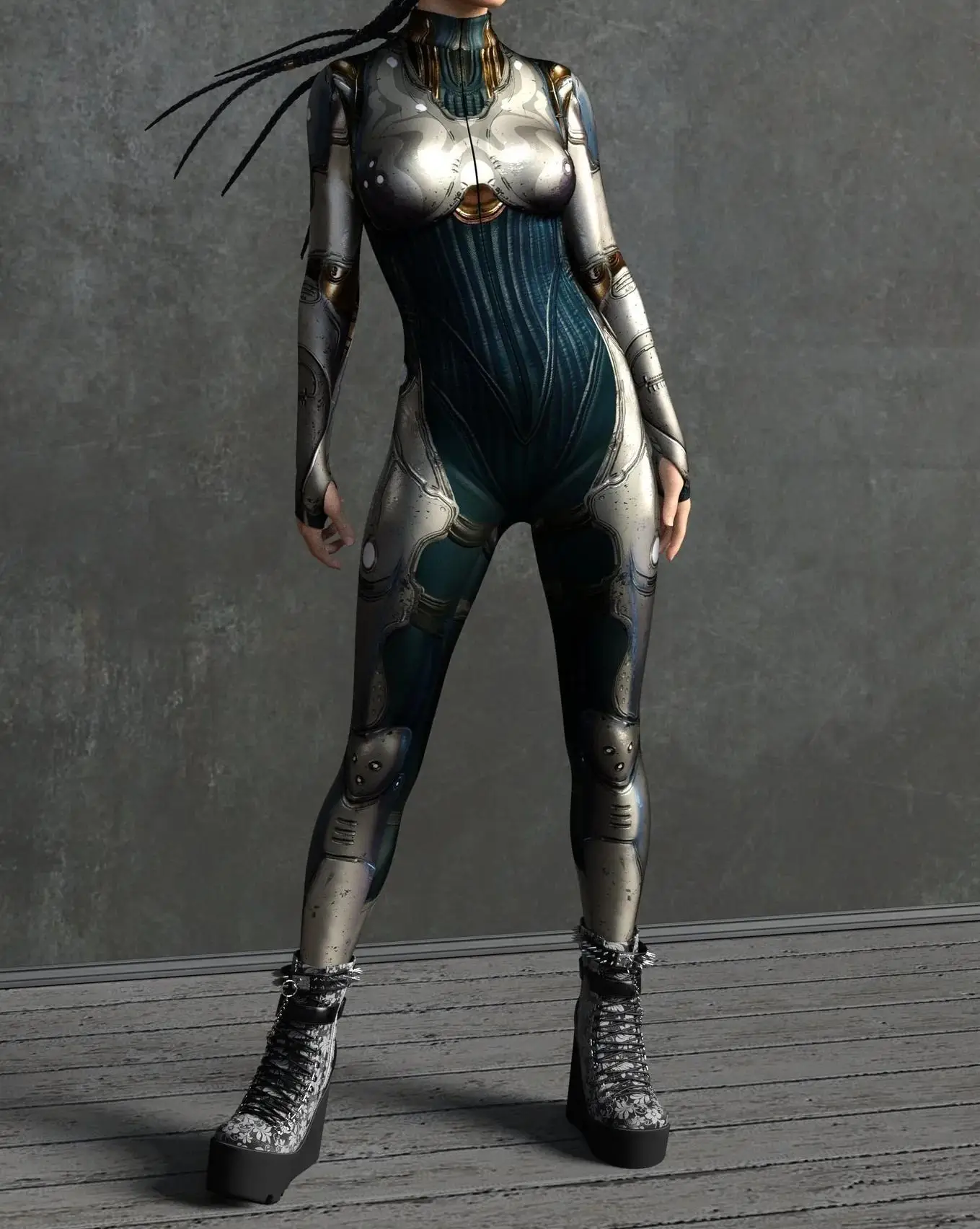 Mechanischer Rüstungsanzug für Frauen, Cyber-Fighter-Cosplay-Bodysuit, Steampunk-Kostüm, Zentai-Anzug für Halloween-Partys – Detail 19