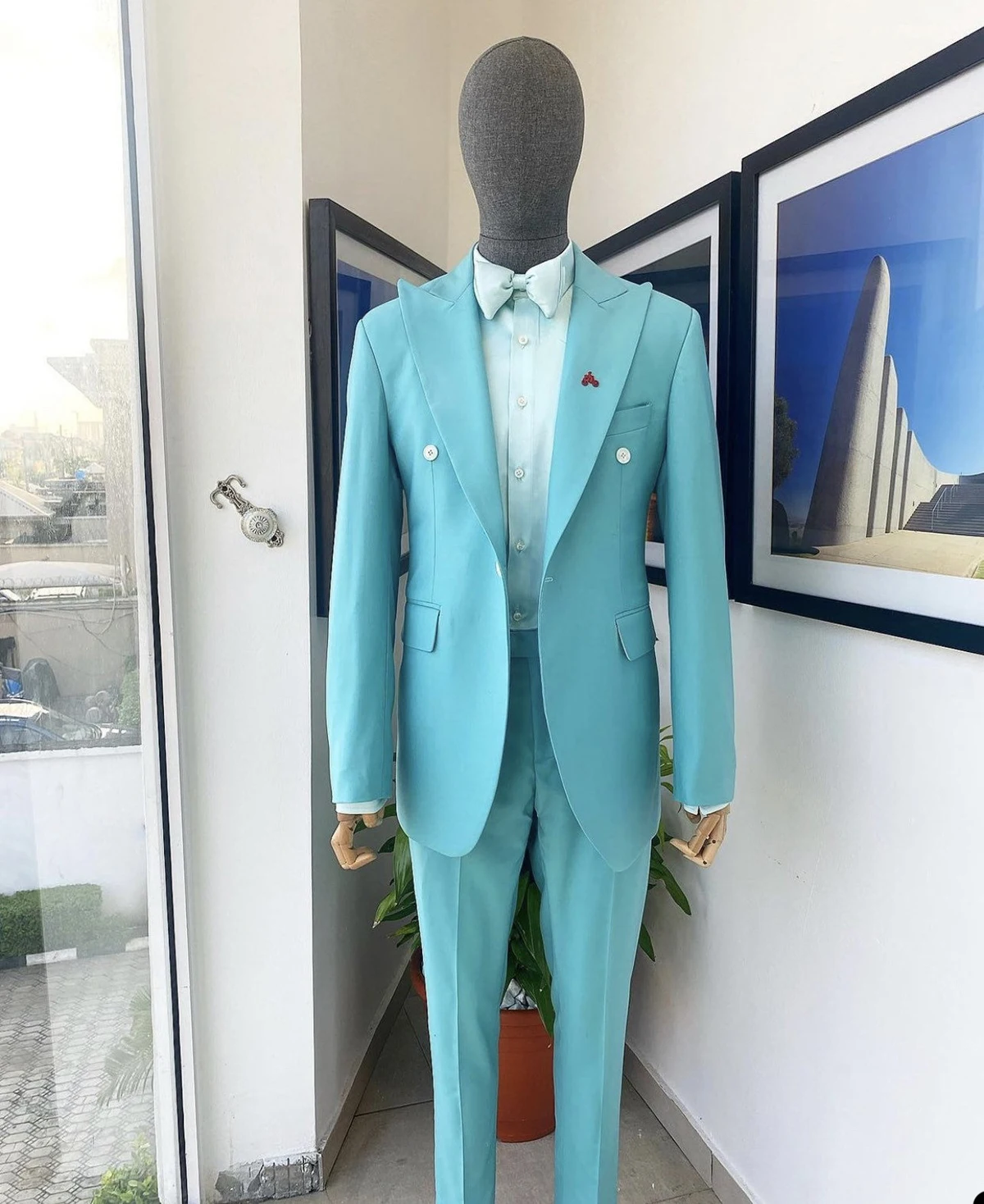 New Design Blue Men Suits Tailor-Made 2 Pieces Blazer Pants One Button Wide Lapel Tuxedo Business Wedding Plus Size Tailored