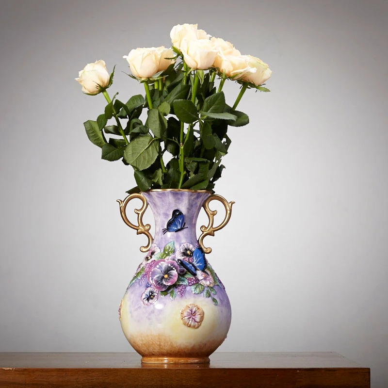 

Ceramic vase Purple water tank Water storage flower high vase Pansy study desktop bedroom bedside living room home